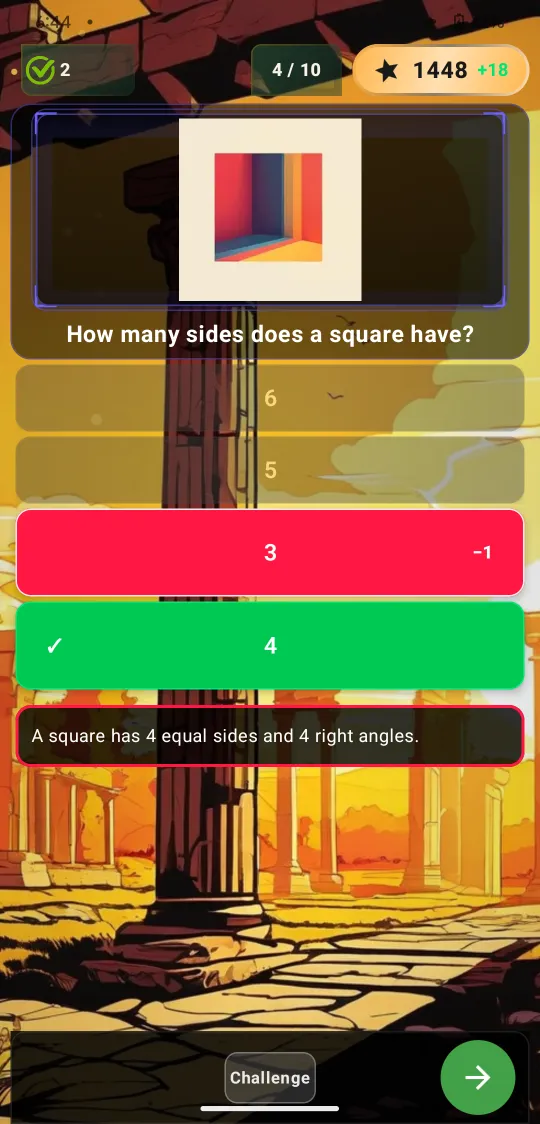 Instant feedback showing the correct answer highlighted in green