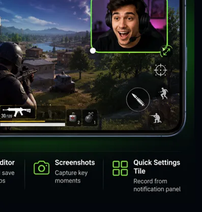 GameCam recording a battle royale match with the creator's facecam visible over the gameplay